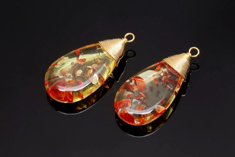 [W] H922-Gold Plated-(10pcs)-13*27mm Amberoid Drop Pendant-Gemstone Pendant-Wholesale Gemstone, [PRODUCT_SEARCH_KEYWORD], JEWELFINGER-INBEAD, [CURRENT_CATE_NAME]