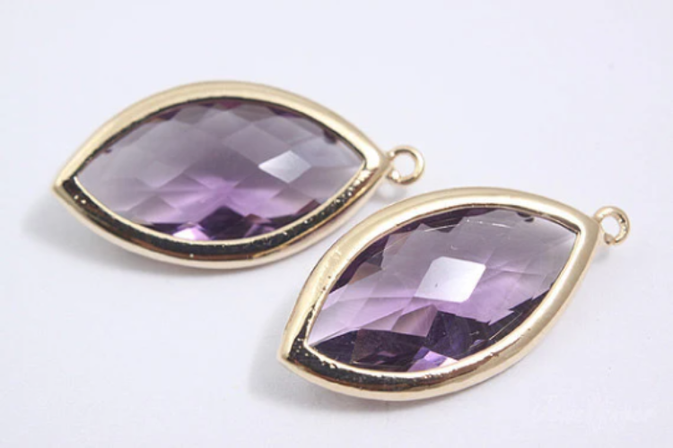 M248-Gold Plated-(2pcs)-Amethyst Glass-11*21mm Framed Glass Amethyst-Wholesale Glass, [PRODUCT_SEARCH_KEYWORD], JEWELFINGER-INBEAD, [CURRENT_CATE_NAME]