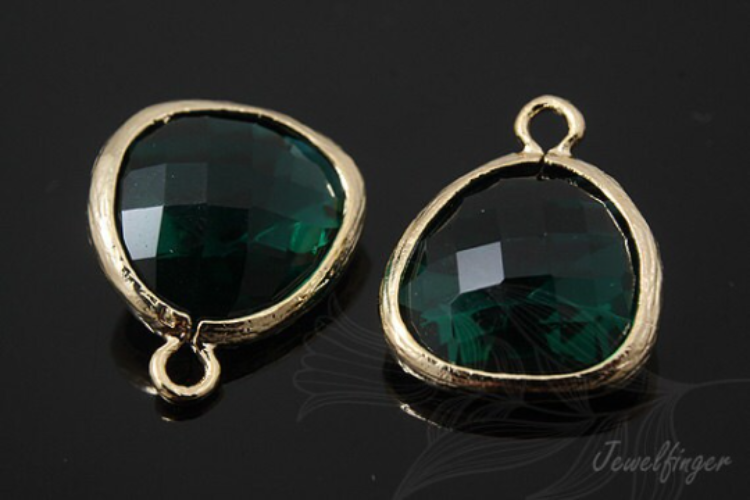 H929-Gold Plated-(2pcs)-Emerald Glass Drop Pendant-Framed Glass Emerald-Wholesale Glass, [PRODUCT_SEARCH_KEYWORD], JEWELFINGER-INBEAD, [CURRENT_CATE_NAME]