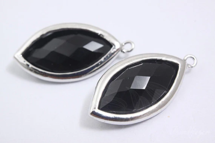 M312-Rhodium Plated-(2pcs)-Black Glass-11*21mm Framed Glass Black-Wholesale Glass, [PRODUCT_SEARCH_KEYWORD], JEWELFINGER-INBEAD, [CURRENT_CATE_NAME]