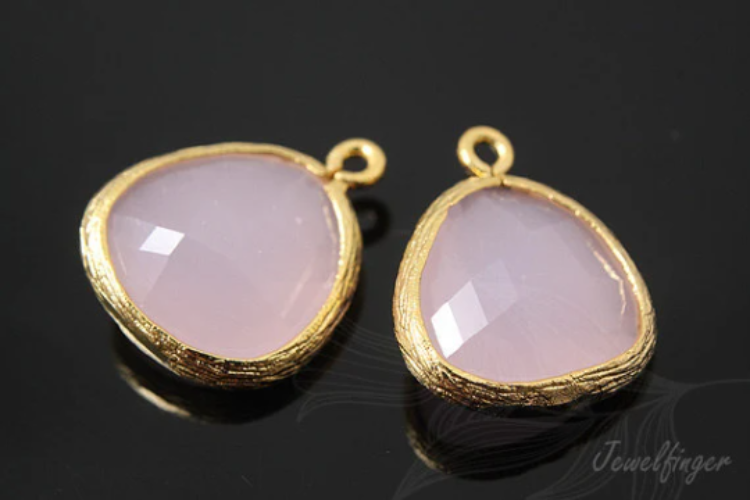 H984-Gold Plated-(2pcs)-Ice Pink Glass Drop Pendant-Framed Glass Ice Pink-Wholesale Glass, [PRODUCT_SEARCH_KEYWORD], JEWELFINGER-INBEAD, [CURRENT_CATE_NAME]