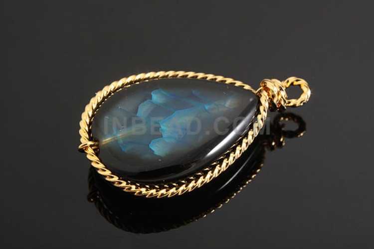 K849-Gold Plated-(1piece)-Blue Argate-Gemstone Pendant-Blue Argate Drop Pendant-Wholesale Gemstone, [PRODUCT_SEARCH_KEYWORD], JEWELFINGER-INBEAD, [CURRENT_CATE_NAME]