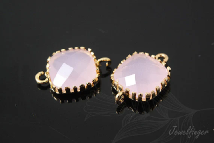 E943-Gold Plated-(2pcs)-Ice Pink Glass Faceted Square Connector-8.5mm Square Framed Glass Ice Pink-Wholesale Glass, [PRODUCT_SEARCH_KEYWORD], JEWELFINGER-INBEAD, [CURRENT_CATE_NAME]