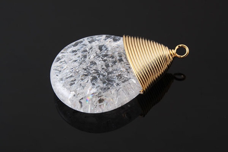 E752-Gold Plated-(2pcs)-Cracked Quartz Drop Pendant-Gemstone Pendant-Quartz Drop Pendant-Wholesale Gemstone, [PRODUCT_SEARCH_KEYWORD], JEWELFINGER-INBEAD, [CURRENT_CATE_NAME]