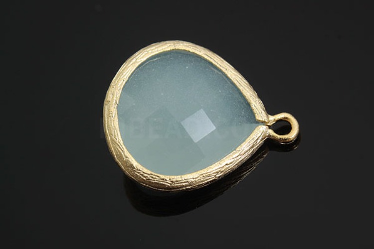 M116-Gold Plated-(1piece)-15.5*18.5mm Milky Aquamarine Glass Drop Pendant-Framed Glass Milky Aquamarine-Wholesale Glass, [PRODUCT_SEARCH_KEYWORD], JEWELFINGER-INBEAD, [CURRENT_CATE_NAME]
