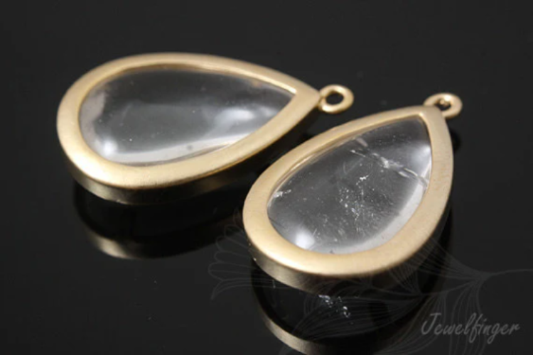 [W] K629-Matt Gold Plated-(20pcs)-Rock Crystal Pendants-13*22 mm Framed Glass-Wholesale Glass, [PRODUCT_SEARCH_KEYWORD], JEWELFINGER-INBEAD, [CURRENT_CATE_NAME]