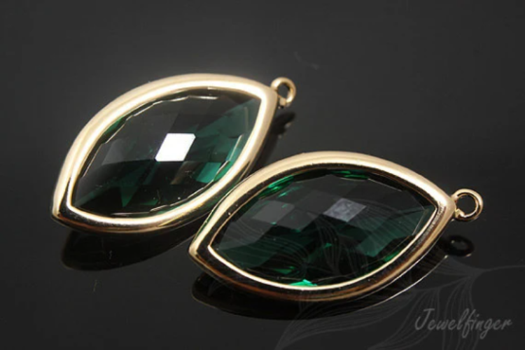 M247-Gold Plated-(2pcs)-Emerald Glass-11*21mm Framed Glass Emerald-Wholesale Glass, [PRODUCT_SEARCH_KEYWORD], JEWELFINGER-INBEAD, [CURRENT_CATE_NAME]