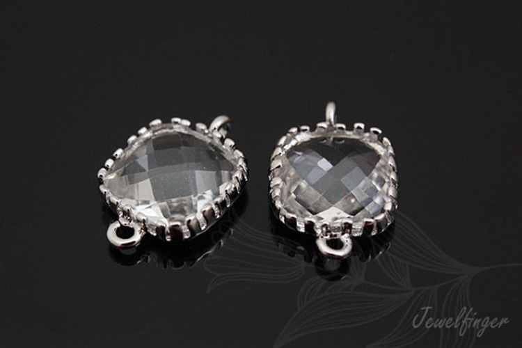 [W] S578-Rhodium Plated-(20pcs)-Crystal Glass Faceted Square Connector-8.5mm Square Framed Glass Crystal-Wholesale Glass, [PRODUCT_SEARCH_KEYWORD], JEWELFINGER-INBEAD, [CURRENT_CATE_NAME]