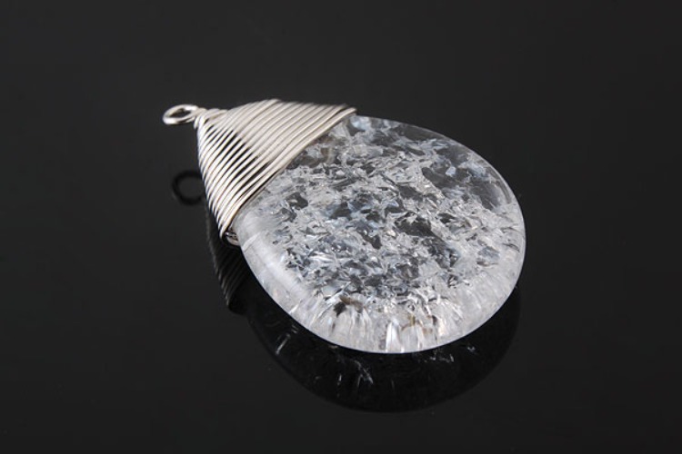 E751-Rhodium Plated-(2pcs)-Cracked Quartz Drop Pendant-Gemstone Pendant-Quartz Drop Pendant-Wholesale Gemstone, [PRODUCT_SEARCH_KEYWORD], JEWELFINGER-INBEAD, [CURRENT_CATE_NAME]