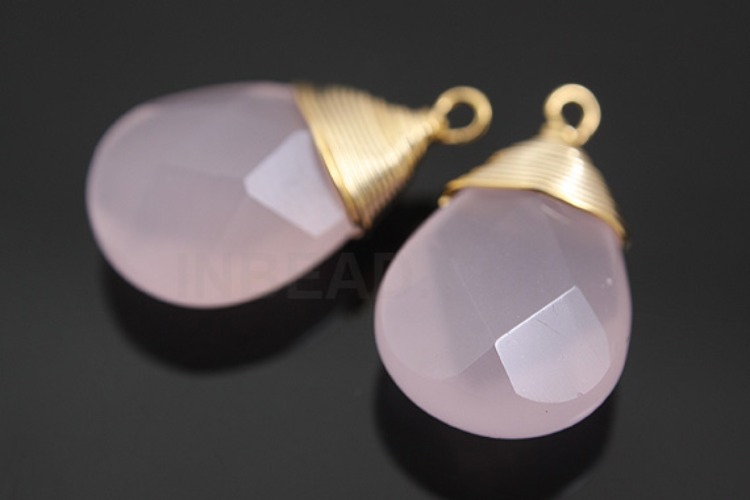 [W] H895-Gold Plated-(10pcs)-Glass Ice Pink Drop Pendant-Wholesale Glass, [PRODUCT_SEARCH_KEYWORD], JEWELFINGER-INBEAD, [CURRENT_CATE_NAME]