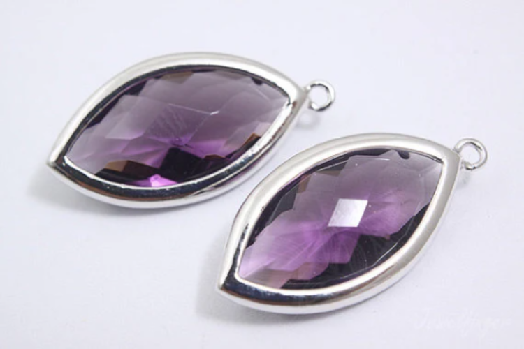 M310-Rhodium Plated-(2pcs)-Amethyst Glass-11*21mm Framed Glass Amethyst-Wholesale Glass, [PRODUCT_SEARCH_KEYWORD], JEWELFINGER-INBEAD, [CURRENT_CATE_NAME]