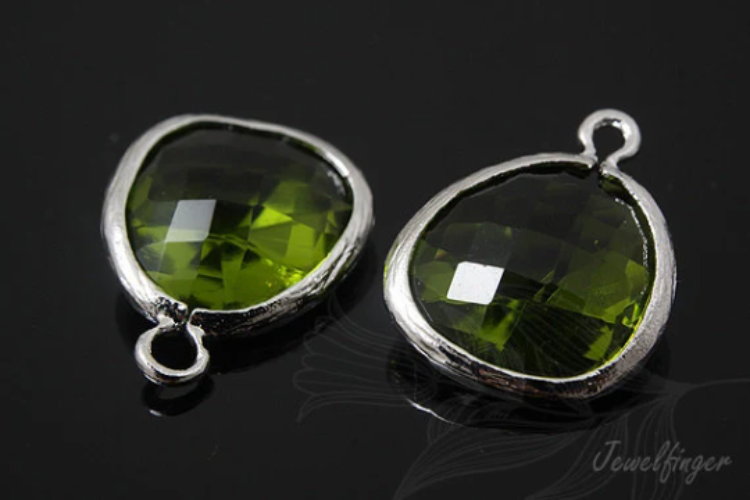 [W] H1059-Rhodium Plated-(20pcs)-Peridot Glass Drop Pendant-Framed Glass Peridot-Wholesale Glass, [PRODUCT_SEARCH_KEYWORD], JEWELFINGER-INBEAD, [CURRENT_CATE_NAME]