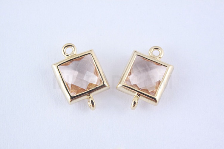 S965-Gold Plated-(2pcs)-Champagne Glass Faceted Square Connector-7mm Square Framed Glass Champagne-Wholesale Glass, [PRODUCT_SEARCH_KEYWORD], JEWELFINGER-INBEAD, [CURRENT_CATE_NAME]
