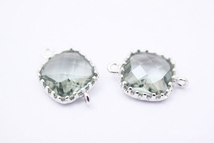 [W] C984-Rhodium Plated-(20pcs)-Charcoall Glass Faceted Square Connector-8.5mm Square Framed Glass Charcoall-Wholesale Glass, [PRODUCT_SEARCH_KEYWORD], JEWELFINGER-INBEAD, [CURRENT_CATE_NAME]