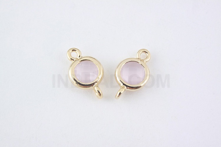S959-Gold Plated-(2pcs)-Ice Pink Glass Circle Connector-5.2mm Circle Framed Glass Ice Pink-Wholesale Glass, [PRODUCT_SEARCH_KEYWORD], JEWELFINGER-INBEAD, [CURRENT_CATE_NAME]