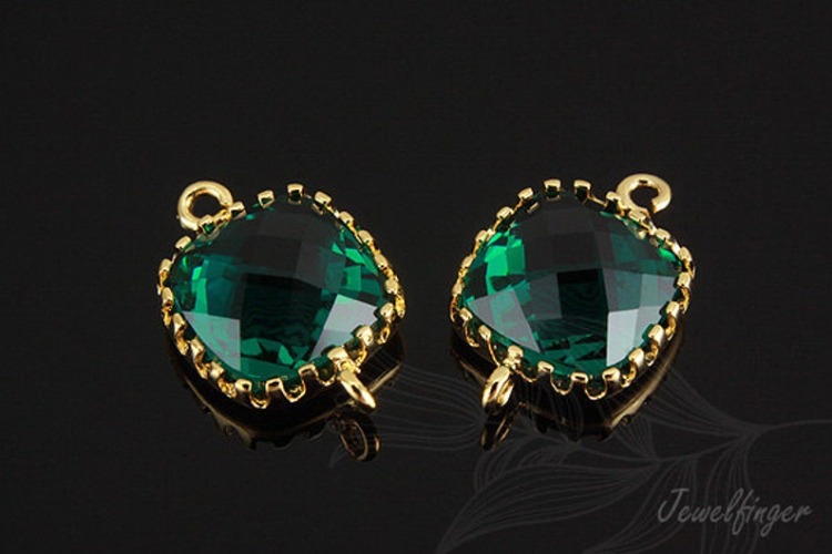 M741-Gold Plated-(2pcs)-Emerald Glass Faceted Square Connector-8.5mm Square Framed Glass Emerald-Wholesale Glass, [PRODUCT_SEARCH_KEYWORD], JEWELFINGER-INBEAD, [CURRENT_CATE_NAME]