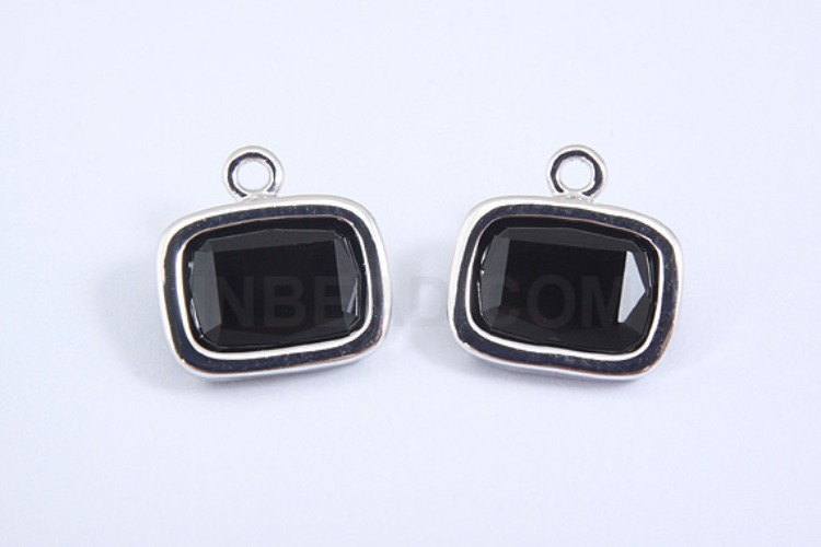 S1016-Rhodium Plated-(2pcs)-Black Glass Faceted Square Charms-Square Framed Glass Black-Wholesale Glass, [PRODUCT_SEARCH_KEYWORD], JEWELFINGER-INBEAD, [CURRENT_CATE_NAME]