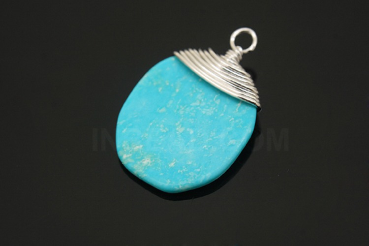 G549-Rhodium Plated-(1piece)-Turquoise Drop Pendant-Gemstone Pendant-Wholesale Gemstone, [PRODUCT_SEARCH_KEYWORD], JEWELFINGER-INBEAD, [CURRENT_CATE_NAME]