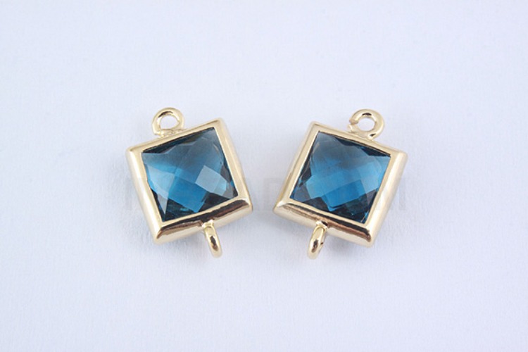 S969-Gold Plated-(2pcs)-Montana Glass Faceted Square Connector-7mm Square Framed Glass Montana-Wholesale Glass, [PRODUCT_SEARCH_KEYWORD], JEWELFINGER-INBEAD, [CURRENT_CATE_NAME]