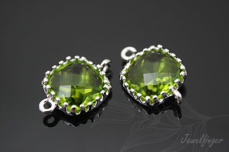 [W] C986-Rhodium Plated-(20pcs)-Peridot Glass Faceted Square Connector-8.5mm Square Framed Glass Peridot-Wholesale Glass, [PRODUCT_SEARCH_KEYWORD], JEWELFINGER-INBEAD, [CURRENT_CATE_NAME]
