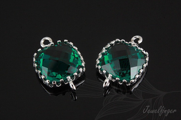 [W] M740-Rhodium Plated-(20pcs)-Emerald Glass Faceted Square Connector-8.5mm Square Framed Glass Emerald-Wholesale Glass, [PRODUCT_SEARCH_KEYWORD], JEWELFINGER-INBEAD, [CURRENT_CATE_NAME]