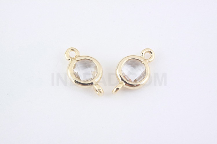 S943-Gold Plated-(2pcs)-Crystal Glass Circle Connector-5.2mm Circle Framed Glass Crystal-Wholesale Glass, [PRODUCT_SEARCH_KEYWORD], JEWELFINGER-INBEAD, [CURRENT_CATE_NAME]