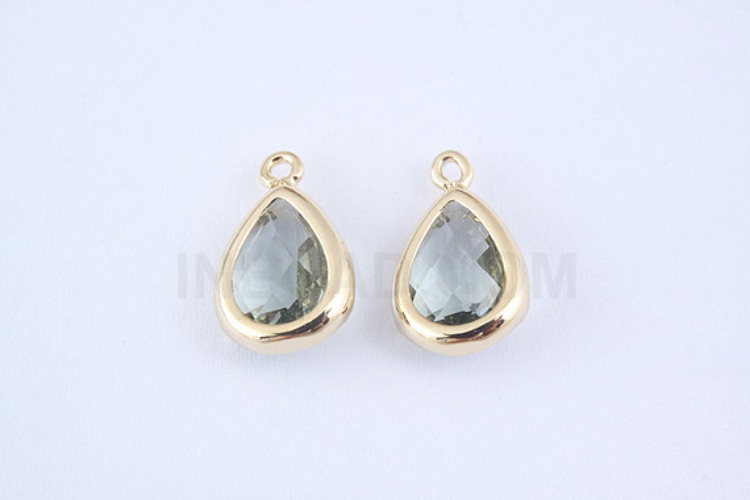 S983-Gold Plated-(2pcs)-Charcoal Glass Drop Charms-Drop Framed Glass Charcoal-Wholesale Glass, [PRODUCT_SEARCH_KEYWORD], JEWELFINGER-INBEAD, [CURRENT_CATE_NAME]