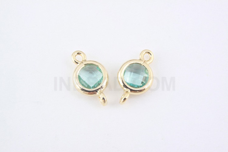 S951-Gold Plated-(2pcs)-Aquamarine Glass Circle Connector-5.2mm Circle Framed Glass Aquamarine-Wholesale Glass, [PRODUCT_SEARCH_KEYWORD], JEWELFINGER-INBEAD, [CURRENT_CATE_NAME]