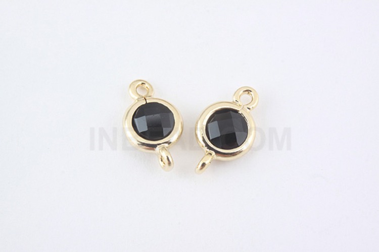 S955-Gold Plated-(2pcs)-Black Glass Circle Connector-5.2mm Circle Framed Glass Black-Wholesale Glass, [PRODUCT_SEARCH_KEYWORD], JEWELFINGER-INBEAD, [CURRENT_CATE_NAME]