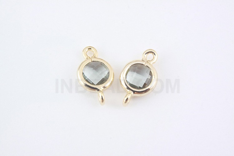 S947-Gold Plated-(2pcs)-Charcoal Glass Circle Connector-5.2mm Circle Framed Glass Charcoal-Wholesale Glass, [PRODUCT_SEARCH_KEYWORD], JEWELFINGER-INBEAD, [CURRENT_CATE_NAME]