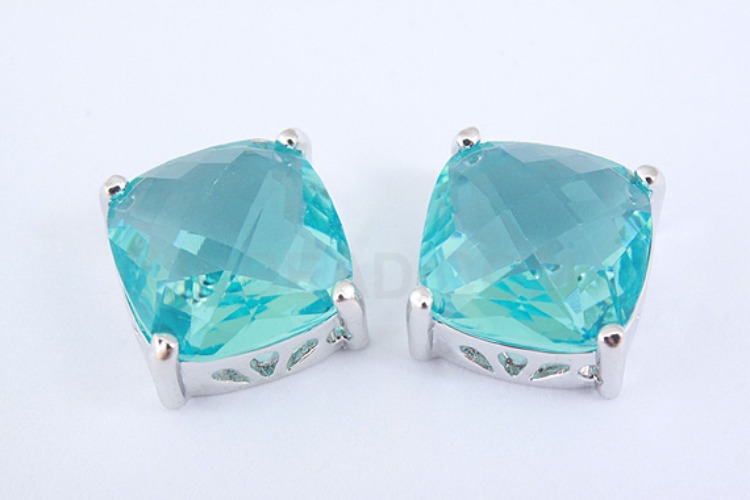 S1032-Rhodium Plated-(2pcs)-Aquamarine Glass Faceted Square Charms-10mm Square Framed Glass Aquamarine-Wholesale Glass, [PRODUCT_SEARCH_KEYWORD], JEWELFINGER-INBEAD, [CURRENT_CATE_NAME]
