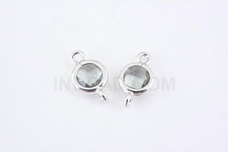 [W] S946-Rhodium Plated-(20pcs)-Charcoal Glass Circle Connector-5.2mm Circle Framed Glass Charcoal-Wholesale Glass, [PRODUCT_SEARCH_KEYWORD], JEWELFINGER-INBEAD, [CURRENT_CATE_NAME]
