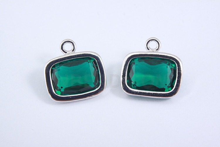 S1018-Rhodium Plated-(2pcs)-Emerald Glass Faceted Square Charms-Square Framed Glass Emerald-Wholesale Glass, [PRODUCT_SEARCH_KEYWORD], JEWELFINGER-INBEAD, [CURRENT_CATE_NAME]