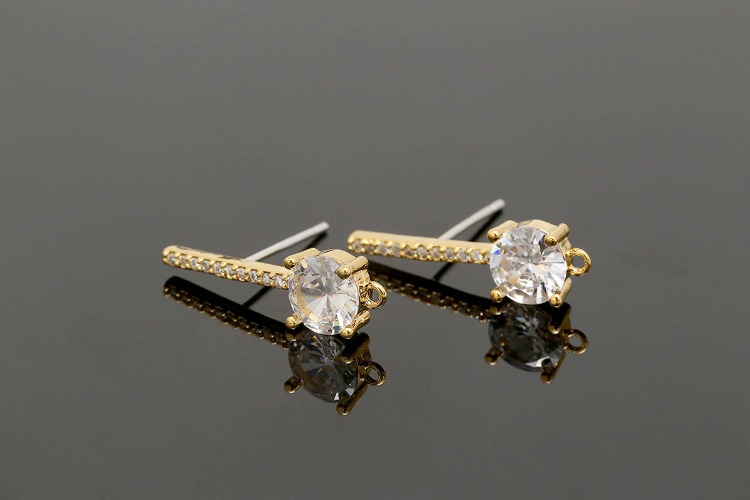 [W] CH7032-Gold Plated-(10pairs)-6*20mm CZ Earrings-CZ Bar Earrings-Everyday Jewelry-Wedding Jewelry-Silver Post, [PRODUCT_SEARCH_KEYWORD], JEWELFINGER-INBEAD, [CURRENT_CATE_NAME]