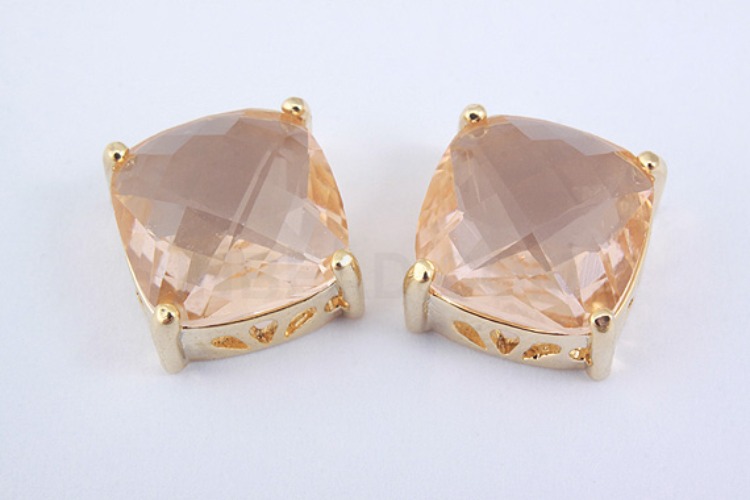 S1027-Gold Plated-(2pcs)-Champagne Glass Faceted Square Charms-10mm Square Framed Glass Champagne-Wholesale Glass, [PRODUCT_SEARCH_KEYWORD], JEWELFINGER-INBEAD, [CURRENT_CATE_NAME]