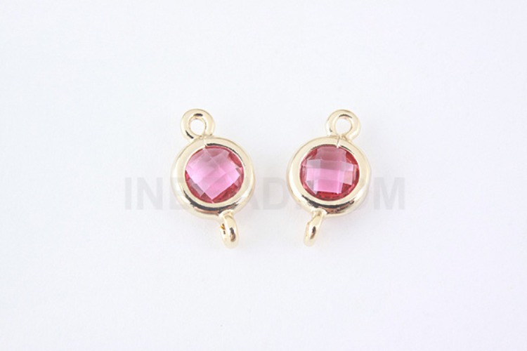 S961-Gold Plated-(2pcs)-Ruby Glass Circle Connector-5.2mm Circle Framed Glass Ruby-Wholesale Glass, [PRODUCT_SEARCH_KEYWORD], JEWELFINGER-INBEAD, [CURRENT_CATE_NAME]