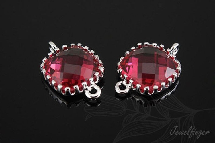 [W] H224-Rhodium Plated-(20pcs)-Ruby Glass Faceted Square Connector-8.5mm Square Framed Glass Ruby-Wholesale Glass, [PRODUCT_SEARCH_KEYWORD], JEWELFINGER-INBEAD, [CURRENT_CATE_NAME]