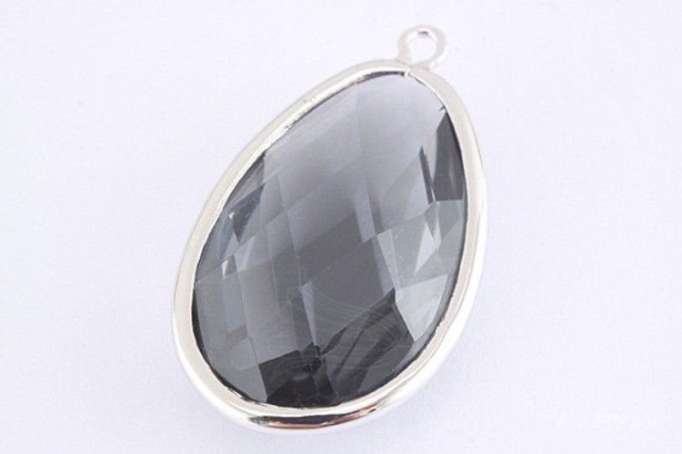 [W] H821-Rhodium Plated-(10pcs)-19*32mm Faceted Glass Charcoall Drop Pendant-Framed Glass Big Drop Charcoall-Wholesale Glass, [PRODUCT_SEARCH_KEYWORD], JEWELFINGER-INBEAD, [CURRENT_CATE_NAME]