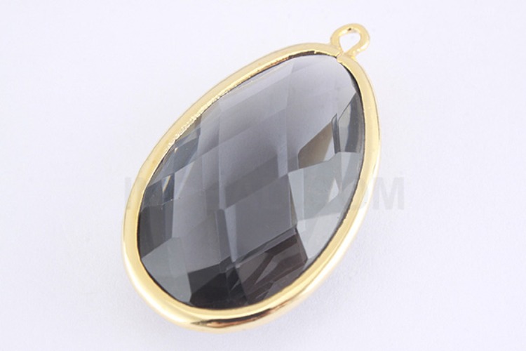 H830-Gold Plated-(1piece)-19*32mm Faceted Glass Charcoall Drop Pendant-Framed Glass Big Drop Charcoall-Wholesale Glass, [PRODUCT_SEARCH_KEYWORD], JEWELFINGER-INBEAD, [CURRENT_CATE_NAME]