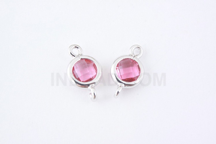 [W] S960-Rhodium Plated-(20pcs)-Ruby Glass Circle Connector-5.2mm Circle Framed Glass Ruby-Wholesale Glass, [PRODUCT_SEARCH_KEYWORD], JEWELFINGER-INBEAD, [CURRENT_CATE_NAME]