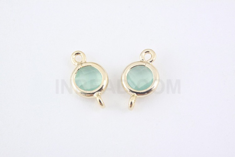S953-Gold Plated-(2pcs)-Mint Glass Circle Connector-5.2mm Circle Framed Glass Mint-Wholesale Glass, [PRODUCT_SEARCH_KEYWORD], JEWELFINGER-INBEAD, [CURRENT_CATE_NAME]