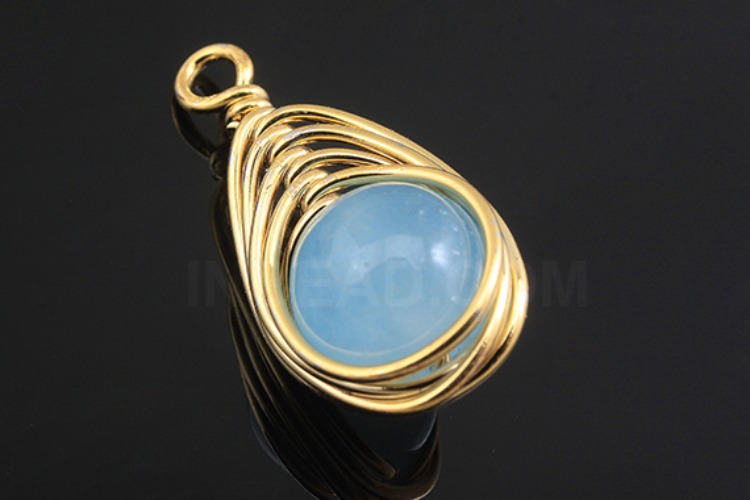 G515-Gold Plated-(1piece)-Blue Jade Pendant-Gemstone Pendant-Wholesale Gemstone, [PRODUCT_SEARCH_KEYWORD], JEWELFINGER-INBEAD, [CURRENT_CATE_NAME]