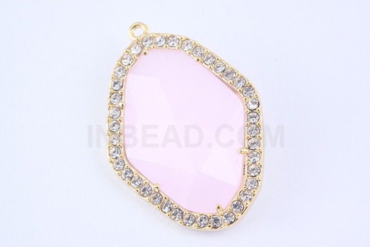 S869-Gold Plated-(1piece)-Ice Pink Glass Drop Pendant-CZ Drop Pendant-Wholesale Glass, [PRODUCT_SEARCH_KEYWORD], JEWELFINGER-INBEAD, [CURRENT_CATE_NAME]