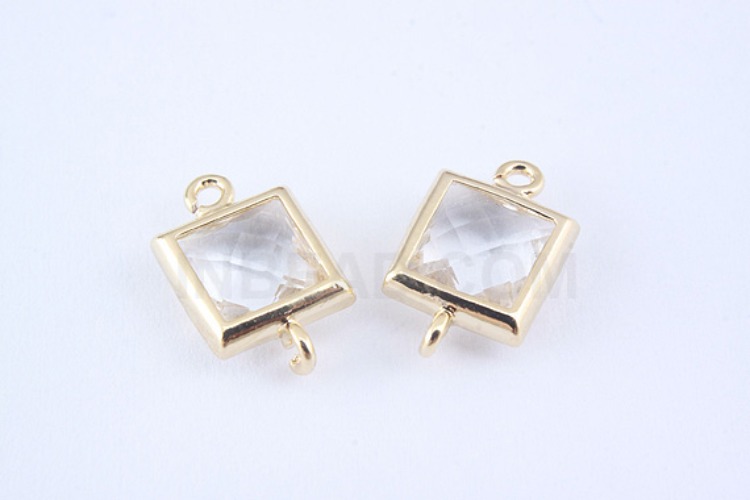 S963-Gold Plated-(2pcs)-Crystal Glass Faceted Square Connector-7mm Square Framed Glass Crystal-Wholesale Glass, [PRODUCT_SEARCH_KEYWORD], JEWELFINGER-INBEAD, [CURRENT_CATE_NAME]