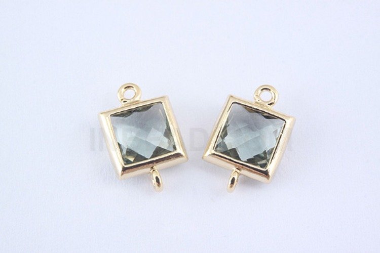 S967-Gold Plated-(2pcs)-Charcoal Glass Faceted Square Connector-7mm Square Framed Glass Charcoal-Wholesale Glass, [PRODUCT_SEARCH_KEYWORD], JEWELFINGER-INBEAD, [CURRENT_CATE_NAME]
