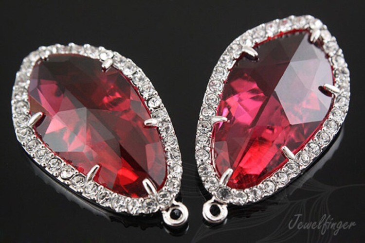 [W] S258-Rhodium Plated-(10pcs)-Ruby Glass Drop Pendant-CZ Drop Pendant-Wholesale Glass, [PRODUCT_SEARCH_KEYWORD], JEWELFINGER-INBEAD, [CURRENT_CATE_NAME]