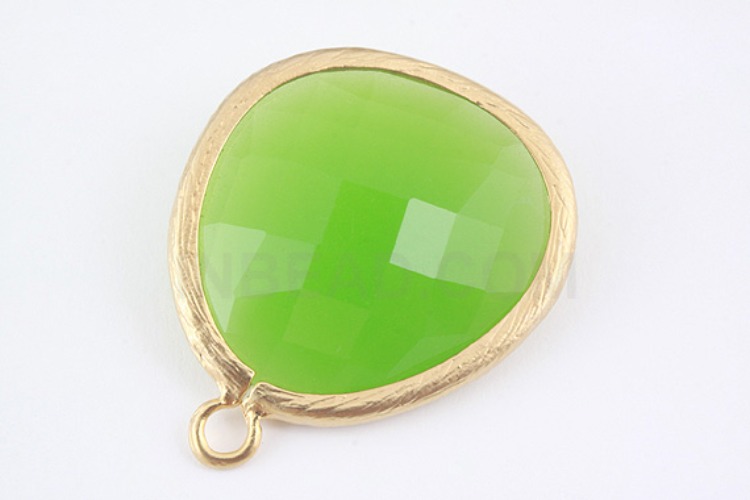 H711-Gold Plated-(1piece)-24*29mm Peridot Opal Glass Drop Pendant-Framed Glass Peridot Opal-Wholesale Glass, [PRODUCT_SEARCH_KEYWORD], JEWELFINGER-INBEAD, [CURRENT_CATE_NAME]