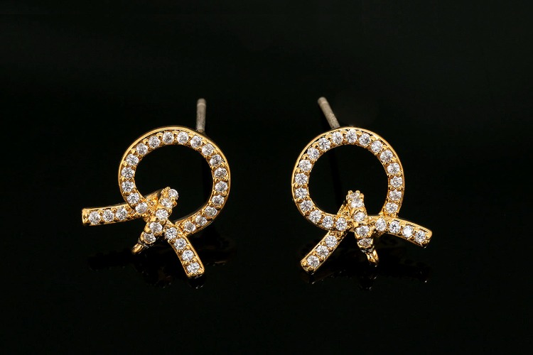 CH7055-Gold Plated-(1pairs)-12mm CZ Round Earrings-Jewelry Findings-Silver Post, [PRODUCT_SEARCH_KEYWORD], JEWELFINGER-INBEAD, [CURRENT_CATE_NAME]