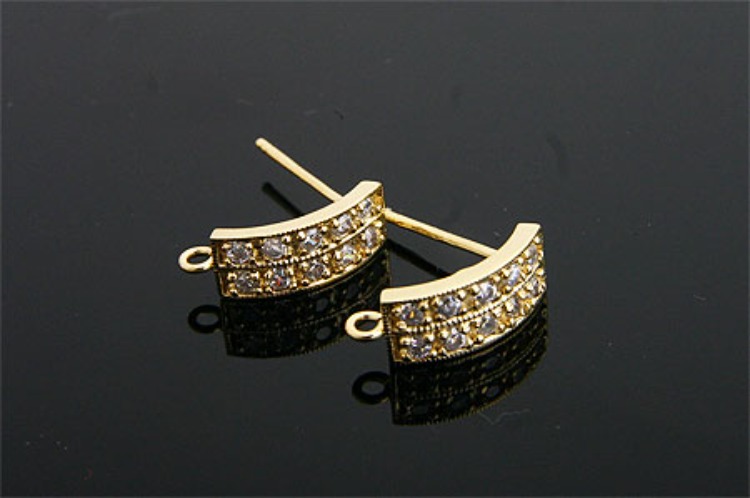 K428-Gold Plated-(1pairs)-Cubic Ear Post-CZ Post Ear Stud-Earring Component-Wholesale Silver Earrings, [PRODUCT_SEARCH_KEYWORD], JEWELFINGER-INBEAD, [CURRENT_CATE_NAME]