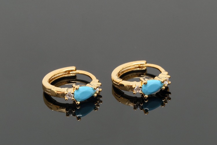 CH2041-Gold Plated (1pairs)-11mm Turquoise Cubic Lever Back Earrings-Nickel Free, [PRODUCT_SEARCH_KEYWORD], JEWELFINGER-INBEAD, [CURRENT_CATE_NAME]